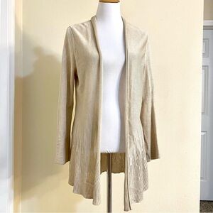 NIC+ZOE Women's Linen crochet hem Longline Cardigan in Oakmeal women’s size L